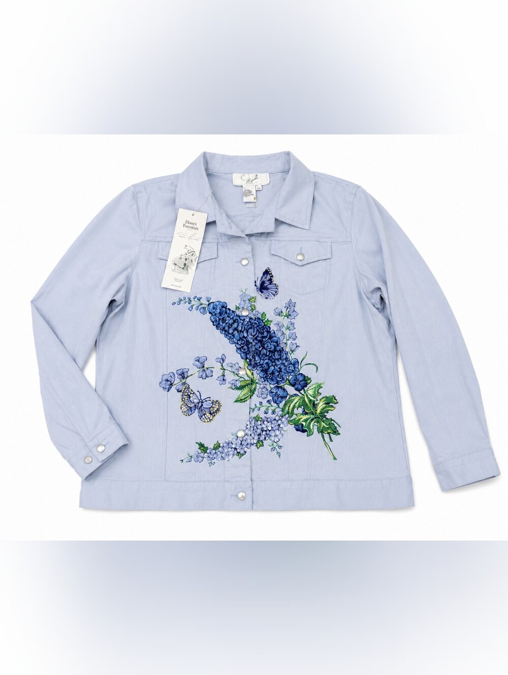 Diane's Essentials Women's Embellished Light Blue Denim Shirt 2x New